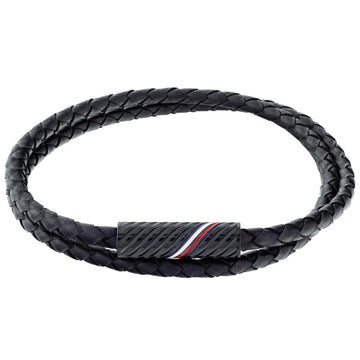 Ανδρικό βραχιόλι tommy Hilfiger 2790469 από μάυρο δέρμα με μαύρο κούμπωμα.